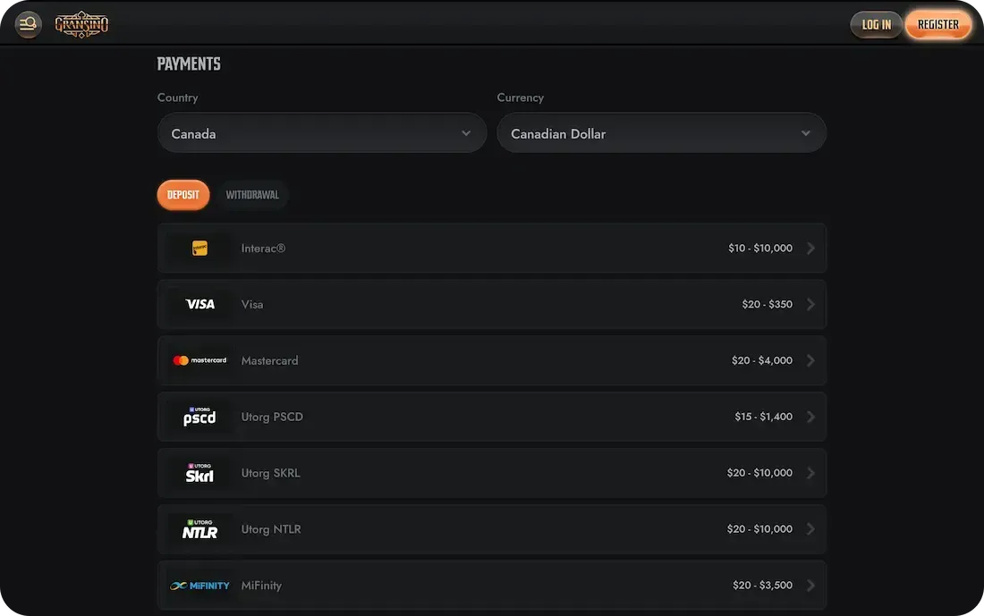 gransino casino payments